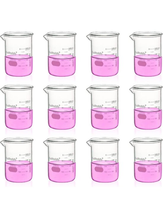 Other - Set of 12 Heavy Duty 250ml Glass Beakers - Lab, Kitchen, Science Supplies